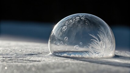 Perfect Ice Sphere with Captured Air Bubbles and Frost
