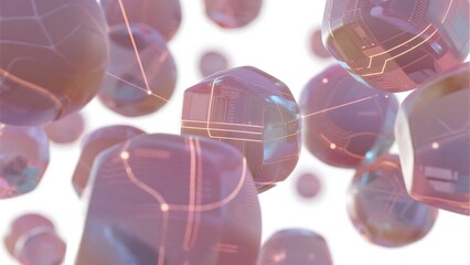 Abstract 3D render of synthetic data clusters for AI training, privacy-safe data concepts, and machine learning visualization