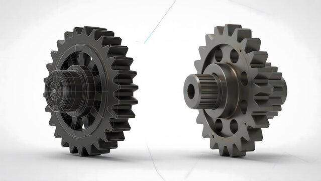 Direct comparison of a 3D wireframe model and its photorealistic render, illustrating the digital twin concept for industry