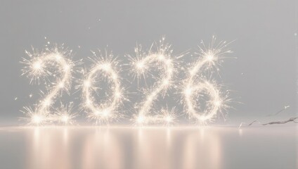 Sparkling 2026 New Year Celebration on Reflective Surface.