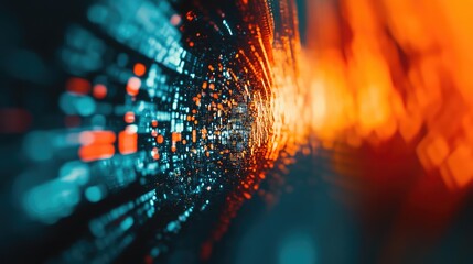 Digital particles and interconnected lines forming an abstract high tech network, representing concepts of big data, artificial intelligence, and global communication