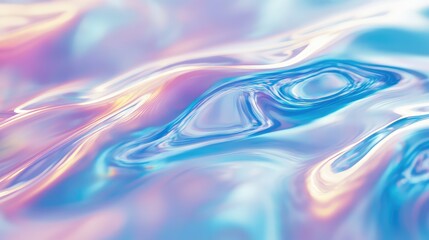 Iridescent fluid surface with smooth flowing waves and vibrant pastel gradients, glossy pearlescent reflections and soft holographic shimmer for modern digital backgrounds and design