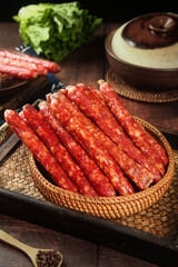 Traditional Cantonese Chinese Sausage (Lap Cheong) Food Photography