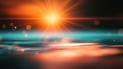 Vibrant light creating a dynamic background with warm orange and cool blue colors, featuring soft bokeh and a lens flare over a gently textured surface