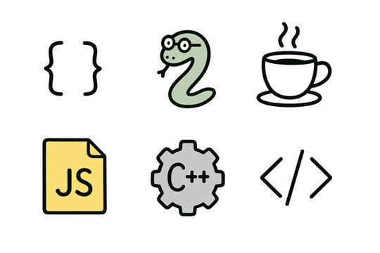 Illustration of programming icons including python and javascript