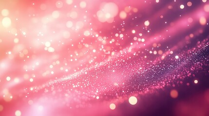 Pink sparkling glitter particles and soft bokeh lights create an enchanting abstract background with flowing energy, suitable for celebrations, dreams, and festive concepts