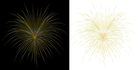 Fototapeta premium An elegant golden firework design, presented on both dark and light backgrounds, offering a rich, luxurious theme for a sophisticated Happy New Year greeting or invitation.