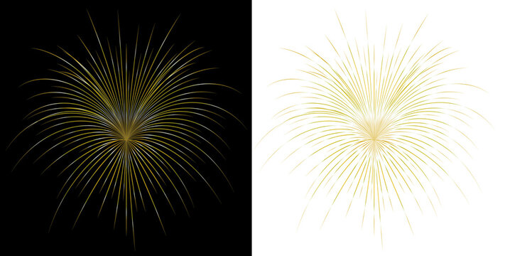 An elegant golden firework design, presented on both dark and light backgrounds, offering a rich, luxurious theme for a sophisticated Happy New Year greeting or invitation.