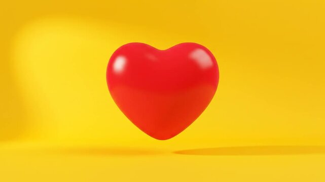 Minimal Saint Valentin Red Heart On Clean Yellow Background