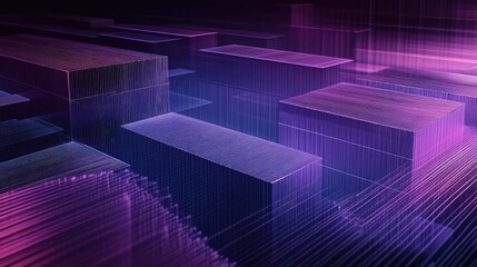 Abstract glowing blocks form an intricate grid, illustrating concepts of technology, interconnectedness, data processing, and artificial intelligence in a vibrant cyber environment
