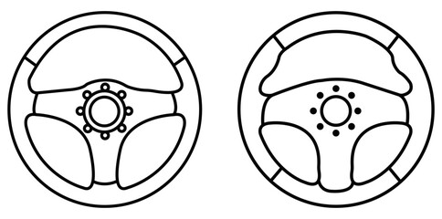 Steering Wheels Two stylish steering wheels, one sleek and modern, the other classic and refined, designed for optimal control and driving experience.