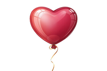 Digitally rendered heart Mylar balloon in a rich pink/red color with a gold ribbon, used for festive occasions