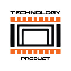 Black and orange technology product with rectangular frame and text