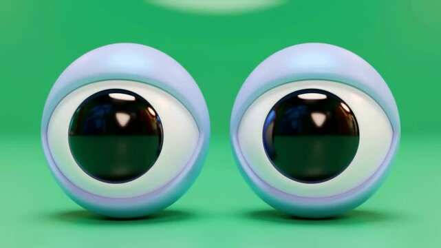 Cartoon Eyes Looking Around on Green Screen, Funny Character Animation