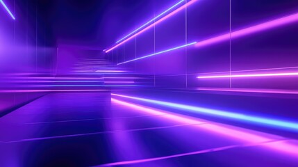 Abstract futuristic tunnel featuring glowing vibrant neon light streams creating a dynamic, modern, and high tech pathway, symbolizing data flow, virtual reality, and future technology
