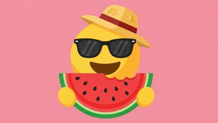 Happy Summer Emoji with Watermelon and Sunglasses.