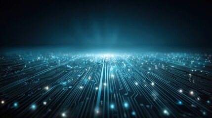 Technology Circuit Lines Blend Into a Soft Blue Background Creating a Modern Digital Space Ideal for Text Display