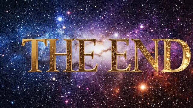 Spectacular Cosmic Finale: Golden 'The End' Text Animation over a Galaxy Backdrop