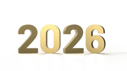 New Year 2026 made of gold on white background. 3D render.