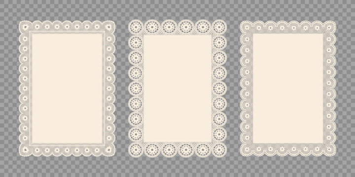 Trendy Vintage Lace-cut A4 Rectangles Frames. Vector Illustration for Invitation, Card, Flyer, Poster, Page Border, etc.
