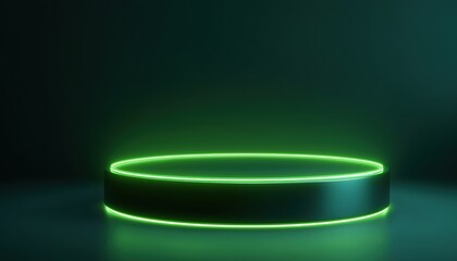 Futuristic Round Product Showcase Podium With Green Glowing Neon Frame: A Technology-Centric Advertising Template For 3d Rendering.
