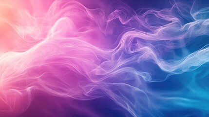 Obraz premium Abstract smoke or fluid elements are creating a dynamic flowing composition, showcasing a smooth color transition from warm pink to cool purple and blue hues, ideal for backgrounds and concepts