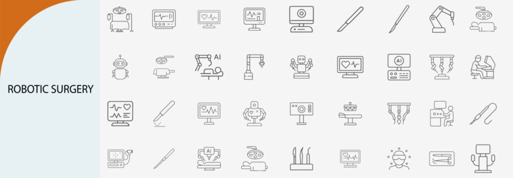 robotic surgery medical automation minimal line vector icon set
