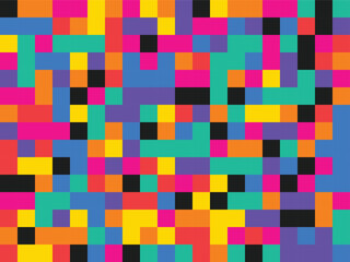 Vibrant colorful pixelated mosaic pattern with bright hues and blocks