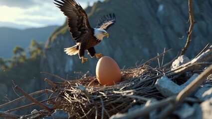 Majestic eagle over its nest