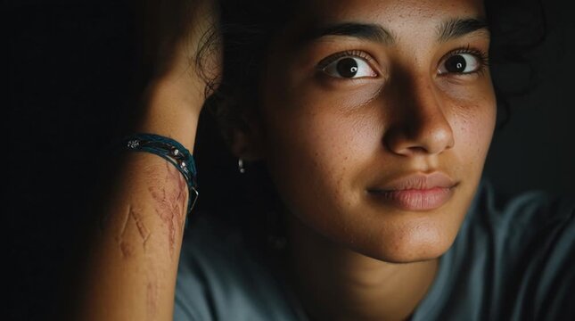 Respectful, neutral portrait of a person with a visible scar shown naturally, without dramatization, emphasizing authenticity, acceptance, identity and real human diversity.
