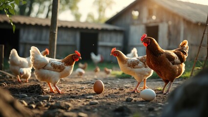 Chickens in a rural farmyard
