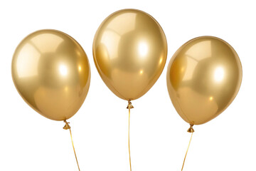 Three glossy golden party balloons arranged closely together, symbolizing luxury, celebration, and happiness.
