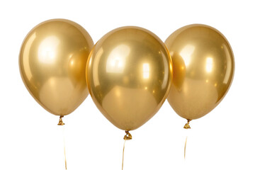 Three glossy golden party balloons arranged closely together, symbolizing luxury, celebration, and happiness.