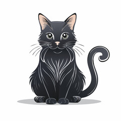 Black and white domestic cat vector illustration featuring a cute feline kitten silhouette art design