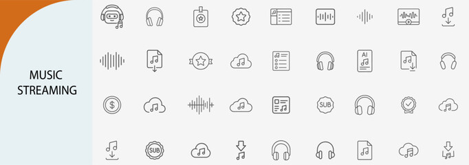 music streaming online audio minimal line vector icon set