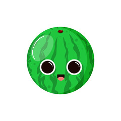 Cute watermelon isolated on white background. Garden fruit. Groovy style. Childish characters.Design elements for kids materials,books, healthy food, posters,  and farm posters. Vector illustration.