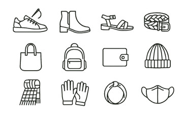 Fototapeta premium Sandal cork face scarf gloves band woven ankle icons sustainable fashion icon