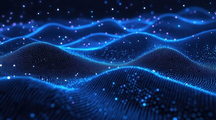 Abstract digital waves forming a futuristic surface with glowing particles, visualizing data flow, a network connection, and digital technology concepts