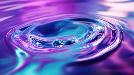 Iridescent liquid surface forming a glossy purple blue vortex, smooth fluid motion and holographic reflections suggesting futuristic data flow, energy dynamics and digital texture