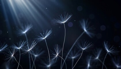 Black space illustration of a dandelion with bright, colorful fractal stars and a blue energy burst pattern, glowing like a Christmas holiday sparkler