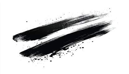 Black paint stroke with bristle brush, swatch isolated on white background