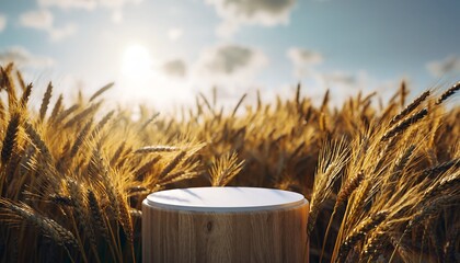 Golden wheat crop in a vast summer field under a clear sky, gently swaying in the wind