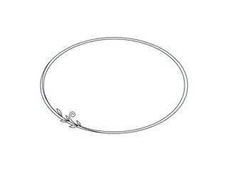 Elegant oval frame with decorative flourish corner element isolated on white background for wedding invitations, certificates and formal documents.