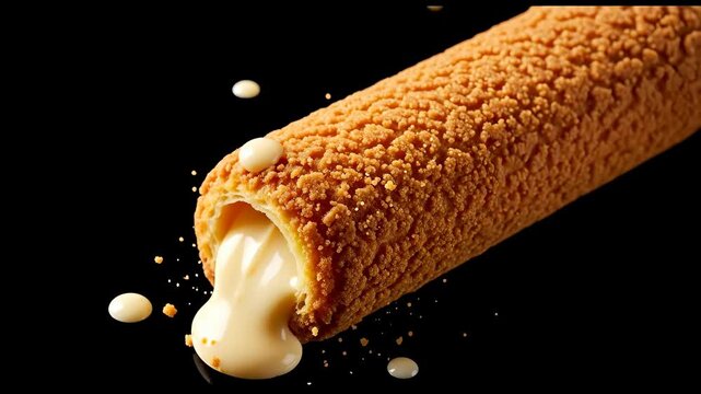Delightful eclair pastry with vanilla cream on black background creates sweet desire