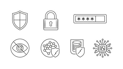 Cyber Security and Data Protection Icons Set for Digital Safety