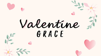 A romantic subtle heart shading valentine's day text graphic with pink hearts, flowers, and green leaves on a soft cream background