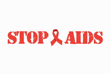Clean and Focused Graphic Design Featuring 'STOP AIDS' Text in Distressed Red Typography with the Iconic Red Awareness Ribbon