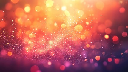 Abstract background featuring sparkling glitter particles blending with soft bokeh lights, creating a warm and vibrant gradient of celebratory colors for elegant design