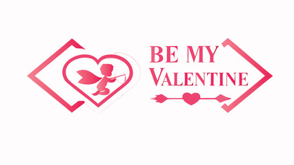 Valentine's day greeting card with cupid and heart, be my valentine text