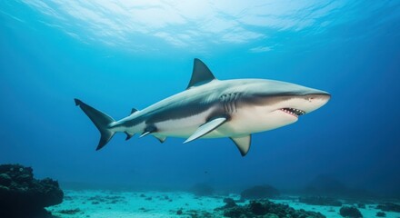 Fototapeta premium Graceful shark swimming in ocean depths